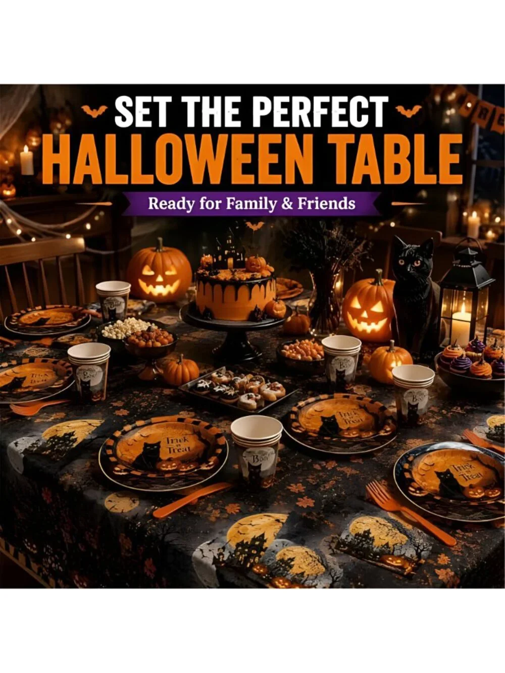Halloween Party Supplies Plates and Napkins Set, Halloween Disposable Tableware